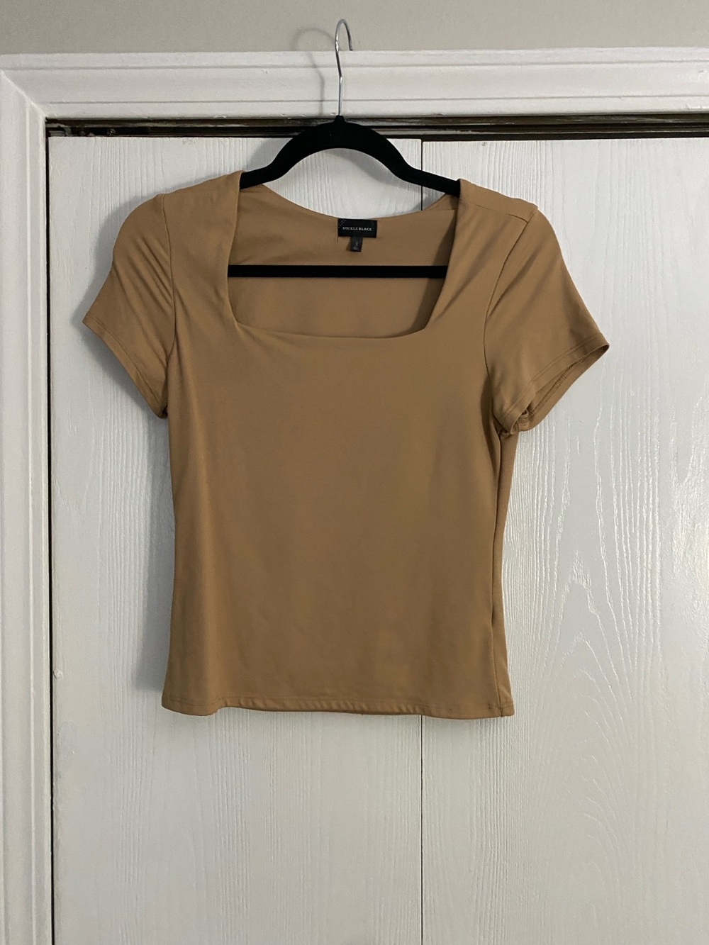 Square Neck Short Sleeve Top in Tan